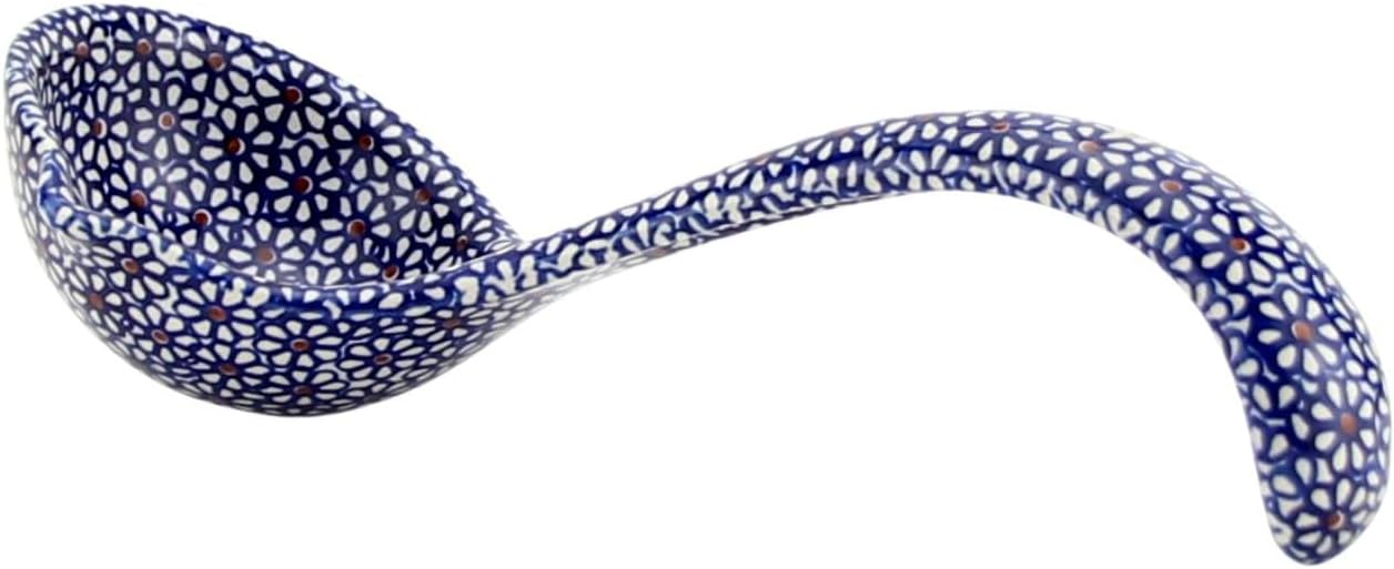 Polish Pottery Market Ladle Spoon with Comfortable Grip by Zaklady Boleslawiec – Handmade Polish Stoneware Soup Ladle for Soup, Chili, Gravy, Salad Dressing