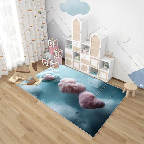 WIKEO Tapis de Salon Vintage, Pink Blue Girl Room Carpet résistant Design Moderne,pour la Cuisine et la Salle à Manger l'intérieur et l'extérieur Lavable The Carpet - 90x120cm(Rose) – vue 5
