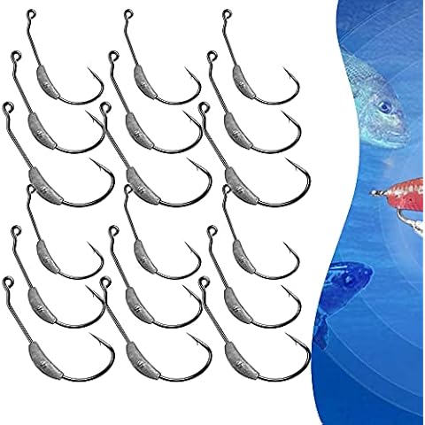 6 Pack Weighted Swimbait Hooks, Worm Hooks with Centering Spring Pin Fishing Hooks, Super sharp Needle Point hook Plastic Worm Fishing Hooks 3/0 4/0 5/0 Cover