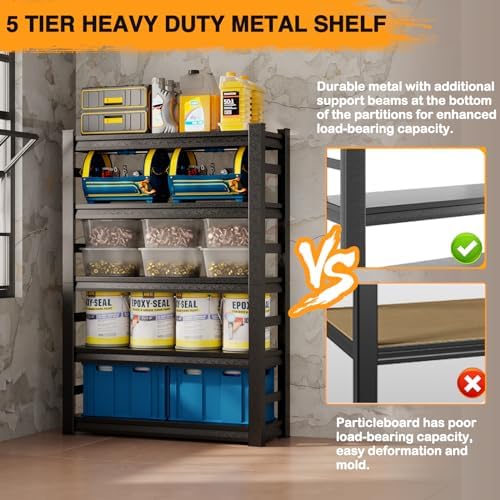 5-Tier Heavy Duty Garage Shelving - Adjustable Metal Shelf Rack, 31.5