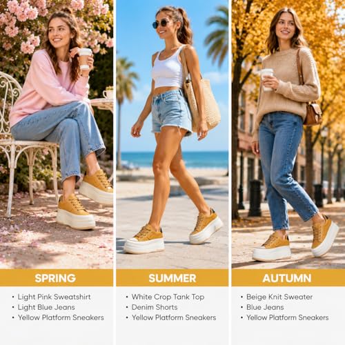 Image of Platform Sneakers for Women Chunky Casual Lace Up Comfort Shoes