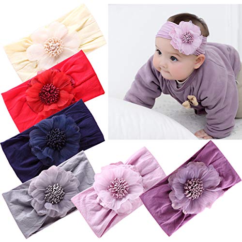 Multicolored Nylon Head Wrap and Chiffon Big Flower HeadBand for Baby Girls (ZQ06)