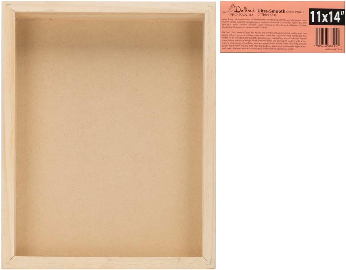 Da Vinci Pro Ultra Smooth Wood Canvas Gesso Board - 2" Deep, Bundle of 6 Square White Acrylic Polymer Gesso Panels for Painting Fine Portraits and Ultra Fine Detail Illustrations and Artwork