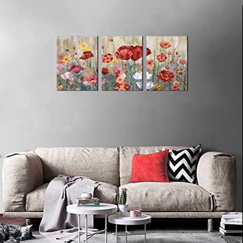 Tigeridge Flowers Canvas Wall Art Elegant Floral Pictures For Wall Decor Red Yellow Pink Blossom Canvas Painting Art Print For Room Decorations 16X24In X 3Pieces #TOP2