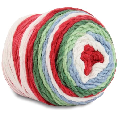 Image of ThreadArt Ombre Yarn - Big Chunky Yarn Cake, 300g - Holiday 10 | Thick Super Bulky #6 for Knitting & Crochet - Variegated 100% Soft Acrylic Fiber - 336 Yards