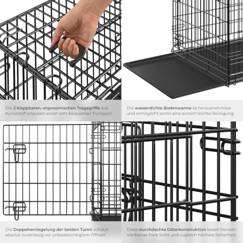 tectake® Hundekäfig, Hundegitter Box, Dog Kennel, Hundebox faltbar, Transportbox stabil, für Hunde und Welpen, für Kofferraum, Auto, Camping und Zuhause, Wohnung - 121,5 x 75,5 x 80,5 cm