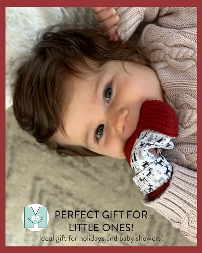 Image of Malarkey Kids Holiday Gift Pack: Munch Mitt and Chew Cube Duo - Perfect Teething Treats for Babies and Toddlers - Red