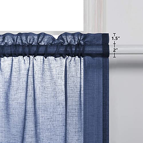 Image of KOUFALL Short Curtains for Bathroom Window,Sheer Cafe Curtains for Kitchen 36 Inch Length,Navy Blue