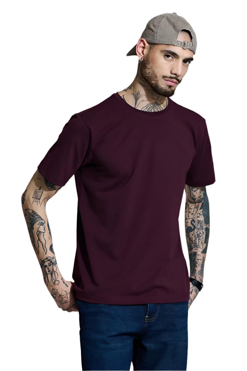 snitch 4 Way Stretch Crew Neck Light Weight Half Sleeve Solid Cotton Blend Machine Wash Slim Fit T-Shirt-picture-44