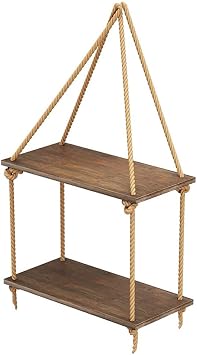 Rope Wood Hanging Shelves, 2 Tier