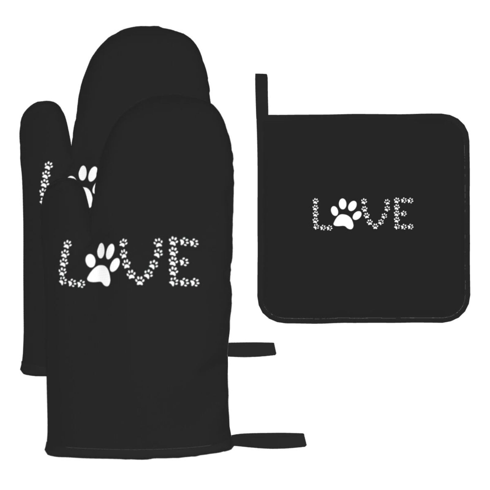 Lover Dog Paw Print Oven Set Kitchen Gloves Baking Grilling Microwaving Cooking Gift Everyday Holiday