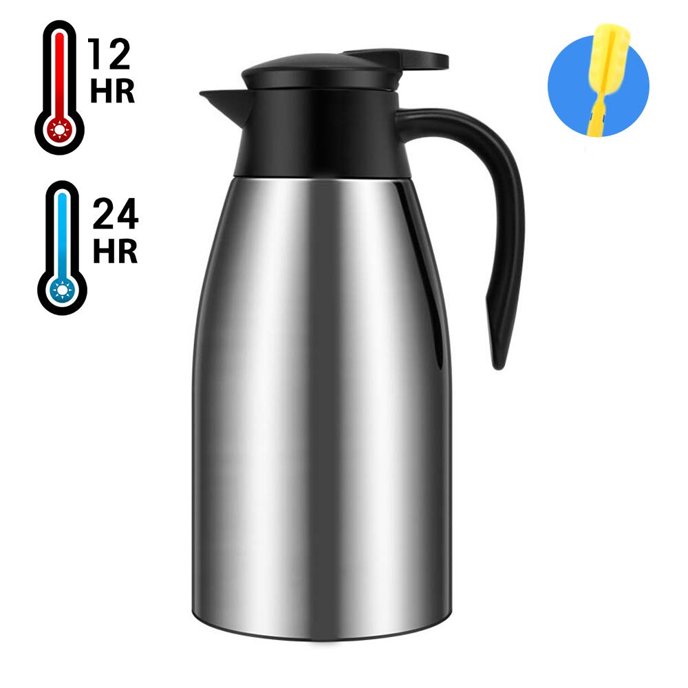68oz Coffee Carafe Airpot Insulated Coffee Thermos Urn Stainless Steel Vacuum Thermal Pot Flask for Coffee, Hot Water, Tea, Hot Beverage - Keep 12 Hours Hot, 24 Hours Cold