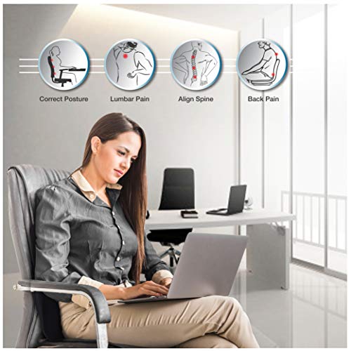 Image of Grin Health Lumbar Support Pillow Ideal for Car Seat, Office Chair, Home, Travel Backrest, Back Support for Car Driving Seat (Large, Black)