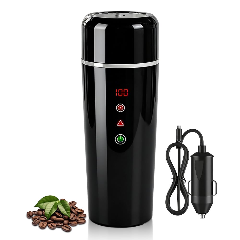 Wasserkocher für Auto, DC 12V/24V Reisewasserkocher Auto, 420ml Wasserkocher Auto Zigarettenanzünder mit LCD-Anzeige, Temperatureinstellung, Rührfunktion, 304 Edelstahl für LKW Reise Camping