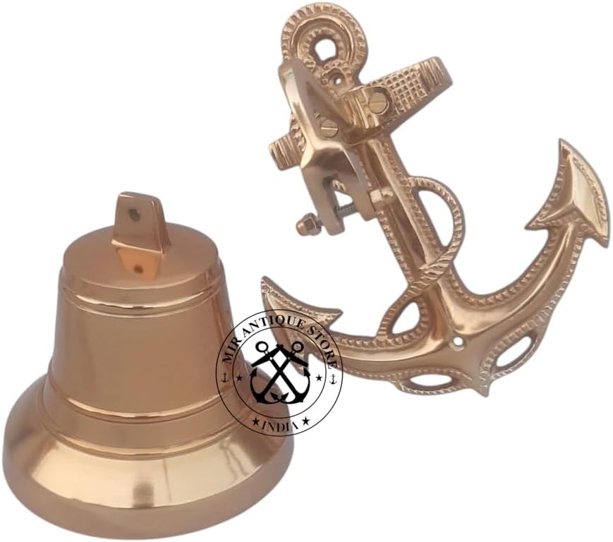5 Inch Antique Gold Anchor Ship Bell – Nautical Marine Bell for Door or Wall Mount – Vintage Maritime Decorative Bell for Home, Bar, and Gifts – Solid Aluminum Coastal Décor