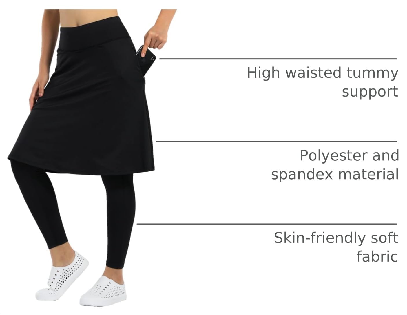 Xioker Women Athletic Knee Length Skirts with Full Leggings,Skirted Leggings Skorts with Zipper Pockets image 4