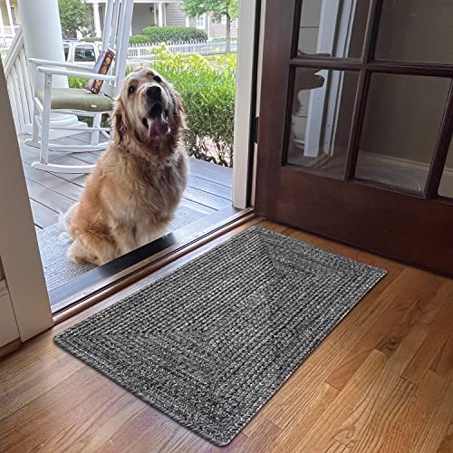 Black Washable, Indoor-Outdoor, Pet-Friendly Braided Area Rug by Homespice, Reversible, for Entryway, Kitchen, Bathroom, Farmhouse, Rustic Style, Black - Grey, 20" x 30"
