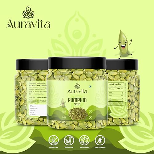 Image of Auravita Premium Pumpkin Seeds 100GM | Raw & Natural Seeds for Eating | Protein Rich Healthy Snacks | Immunity Booster Superfood for Gift | High Fiber Diet Seeds | Vegan & Gluten Free