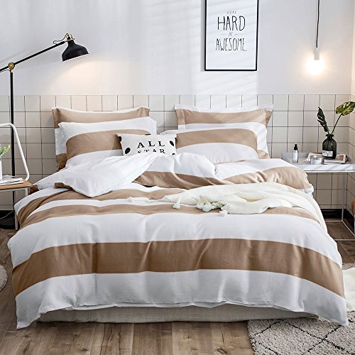 Best Deal Merryfeel Cotton Duvet Cover Set, 100% Cotton Waffle Weave Striped Bedding Set ,3 Pieces (1 Duvet Cover with 2 Pillowshams) - King,Taupe