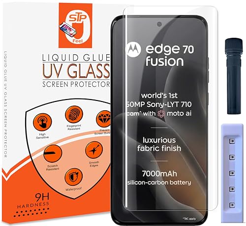 Image of STP FEEL Advanced UV Tempered Glass Screen Protector Guard Compatible For Motorola Edge 70 Fusion 5G (6.78 Inch, Pack of 1) Full Adhesive UV Curved Case Friendly HD Clarity with easy installation kit