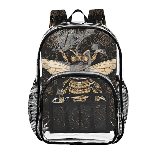 Joitme Yellow Bee - Mochilas escolares negras, bolsa de plástico transparente, mochila transparente para niñas de 8 a 10 años, Yellow Bee Black 2, Talla única, Yellow Bee Black