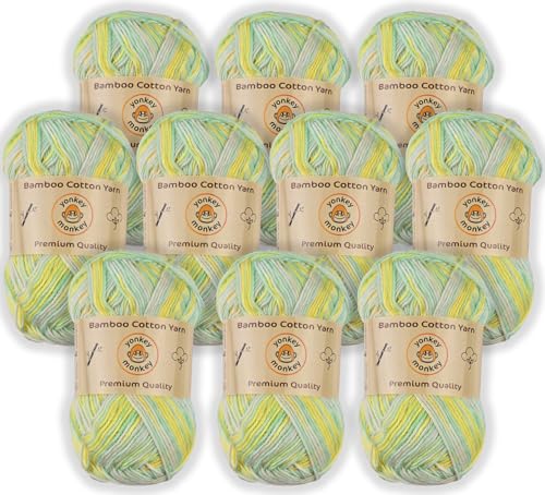 Image of 10-Pack of Yonkey Monkey 500 Grams Yarn - 70% Rayon derived from Bamboo, 30% Cotton - Imported - Green Yellow 9049