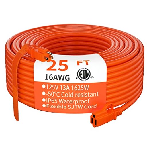 Indoor Outdoor Extension Cord 25 ft Waterproof, 16/3 Gauge Flexible Cold-Resistant Appliance Extension Cord Outside, 13A 1625W 16AWG SJTW, 3 Prong Heavy Duty Electric Cord Orange, ETL HUANCHAIN
