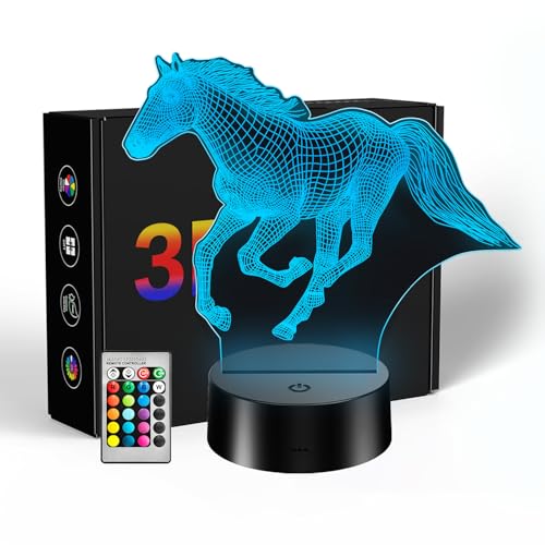 WEAQALD 3D Horse Illusion Night Light Horse Toys Stuff 16 Colors Changing Lamp with Remote Control Kids Bedroom Decor Horse Gifts Toys for Girls Boys Birthday Christmas Holiday
