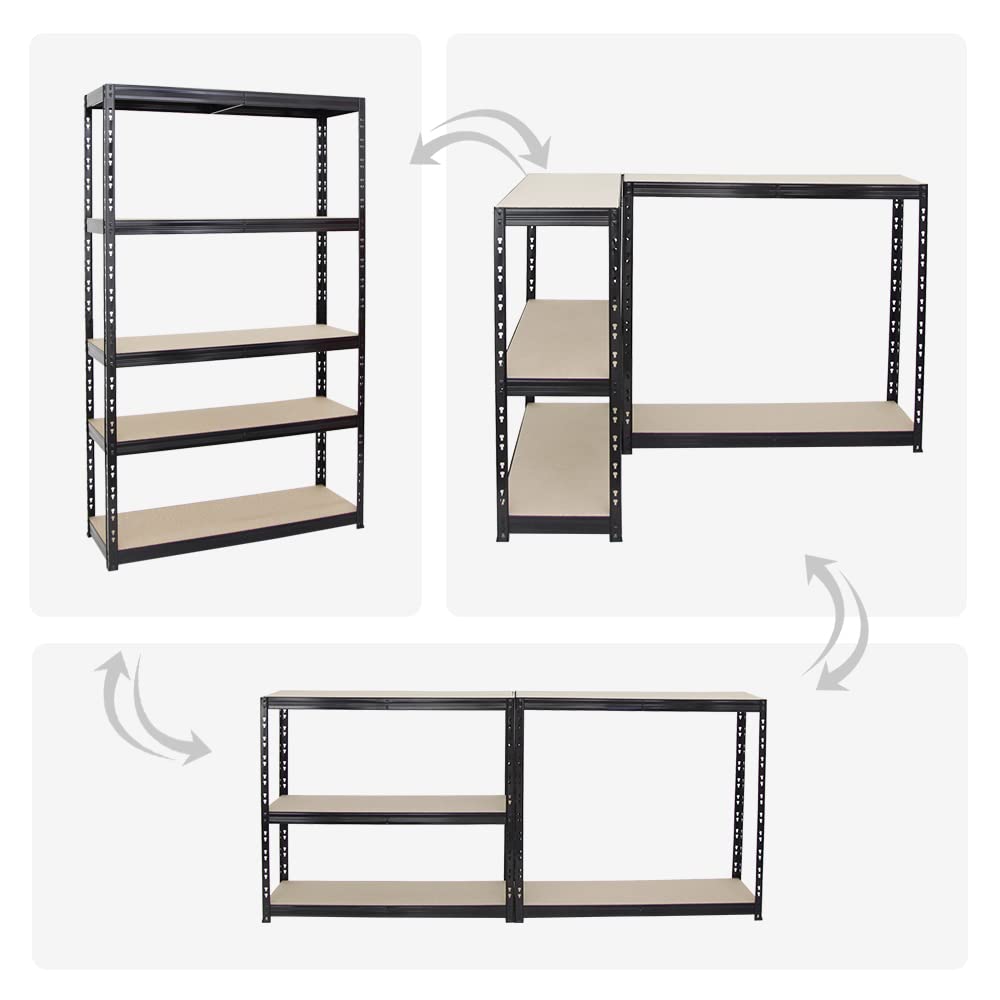 PROREGAL Mega Deal | 2X Schwerlastregal Giant Tiger | HxBxT 200x120x60cm | Fachlast 265kg | 5-Ebenen | Schwarz | Garagenregal Kellerregal, Werkstattregal