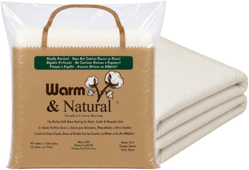 The Warm Company - Warm & Natural Cotton Quilt Batting – Queen Size 90" x 108" – Premium Quilt & Craft Batting for Sewing & Quilting Projects