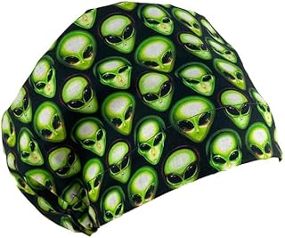 European Style Scrub Cap No Ribbon â€“ Little Green Men - Scrub Hat for Women & Men tie Back | Working Cap with Holder. Scrub Hats for Women, Nurses Hats | Dr. Hats