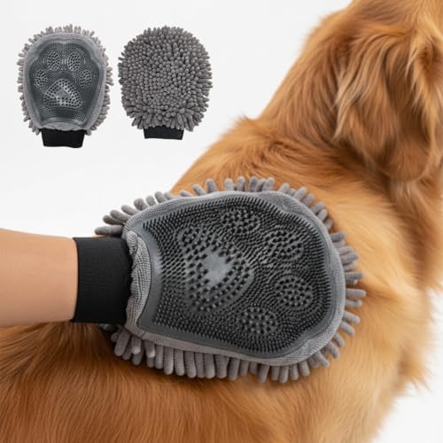 Muddy Mat® Dog Washing Gloves – Dual-Sided Pet Grooming Mitt with TPR Brush & Chenille Microfiber – Dog Wash Mitt for Bathing, Drying & Dirt Removal – Pet Bath Gloves for All Coat Types