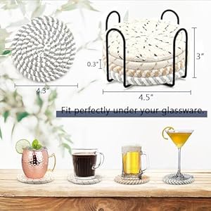 MeltsetM Coasters for Drinks Absorbent Woven Coaster Set with Holder Farmhouse Cute Cloth Fabric Cup Coasters for Coffee Table Office Desk, Handmade Boho Decor Tabletop Protection, 8 Pack MeltsetM Coasters for Drinks Absorbent Woven Coaster Set with Holder Farmhouse Cute Cloth Fabric Cup Coasters for Coffee Table Office Desk Handmade Boho Decor Tabletop Protection 8 Pack