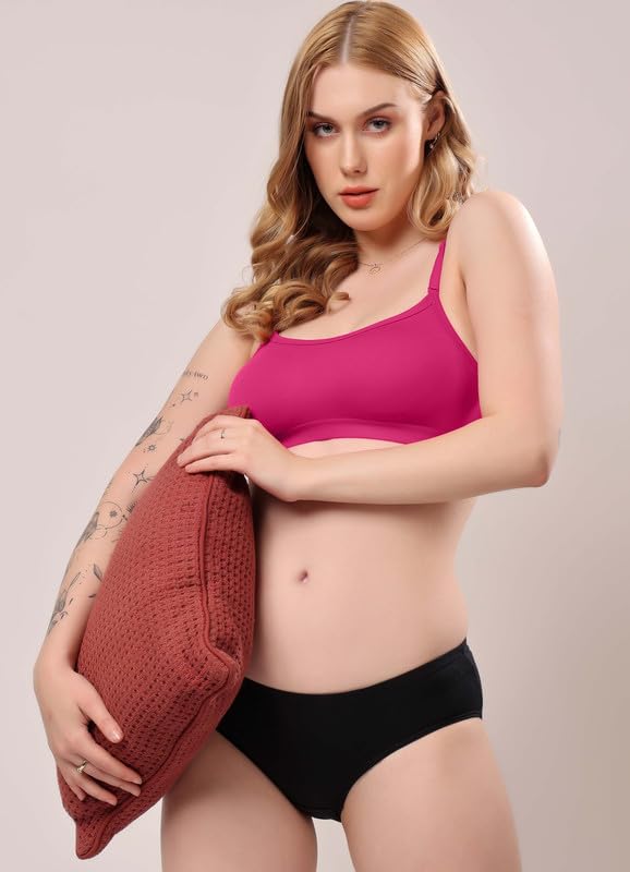 Image of London Hills Women's Cotton Sports Bra for Women Solid Bra Wireless & Non Padded Full Coverage Soft Hold Straps Super Combed Cotton Elastane Stretch Full Coverage Slip-On Active Bra