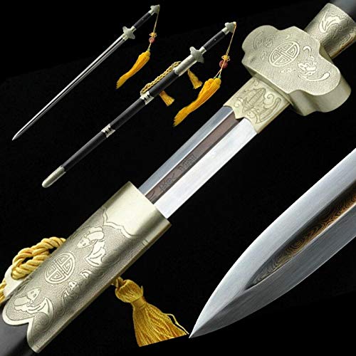 GLW Sword Tai A Sword Hand Forged Pattern Steel Pure Copper Fittings 100% Handmade Grinding Polishing Chinese Longquan Sword Sword Jian Sharp Blade Battle Ready