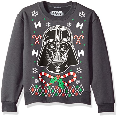 Star Wars boys2YSWC871Vader Candy Canes Christmas Crew Fleece Pullover Sweatshirt - Gray - L