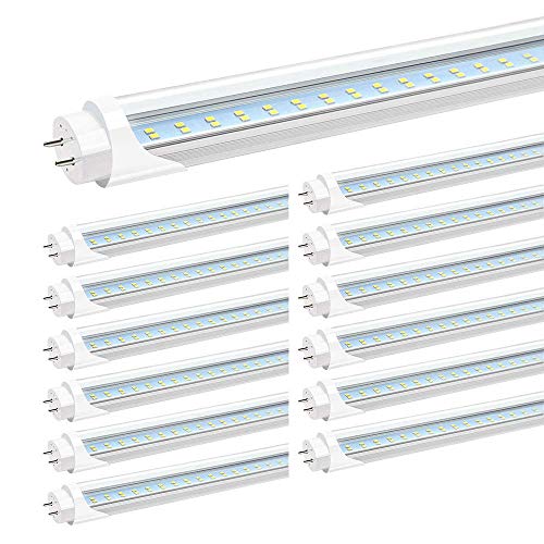 JESLED T8 T12 4FT LED Tube Light Bulbs, 24W 6000K-6500K, 3000LM, 48 Inch LED Replacement for Flourescent Tubes, Ballast Bypass, Dual-end Powered, Clear, 4 Foot Garage Warehouse Shop Lights (12-Pack)