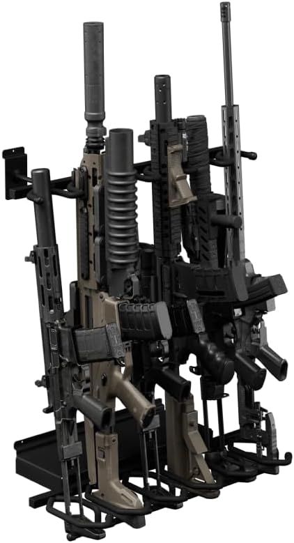 Hold Up Displays - Vertical Gun Rack for Wall & Rifle Storage - Holds 6 Shotguns, Rifles, & More - Heavy Duty Steel Indoor Gun Rack - Wall Mounted Rifle Rack - Slatwall Mount - Made in The USA