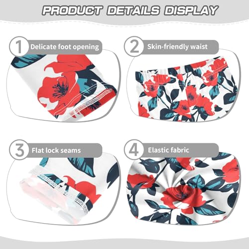 KLL Floral Pattern Red Roses Girls Cotton Leggings Casual High Waisted Dance Pants Running3