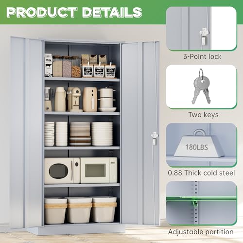 Image of INTERGREAT Metal Storage Cabinet,72 inch Steel Lockable File Cabinet with Locking Doors and Adjustable Shelves,Locking Tool Cabinets for Office,Home,Garage,Gym,School (Cement Grey)