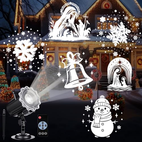 Image of Grinsvalley Christmas Halloween Projector Lights, 2025 Upgrade Card Mounted 3D Multi Image Animation Outdoor Holiday Window Projector Lights with 24 Effects for Party Garage Door Decoration