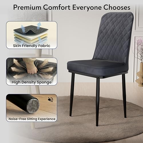 Image of IKON Premium Velvet Dining Chair with Cushioned Seat & Metal Legs | Premium Accent Chair for Living Room, Bedroom & Balcony | D.I.Y (Slate Grey)