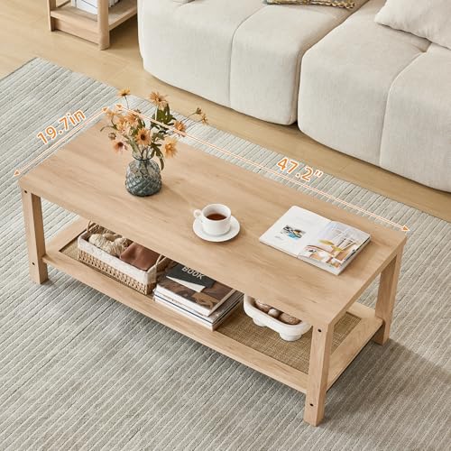 47.2" Lerliuo Thickened Top Rattan Center Table w/ Open Storage Shelf - image 3