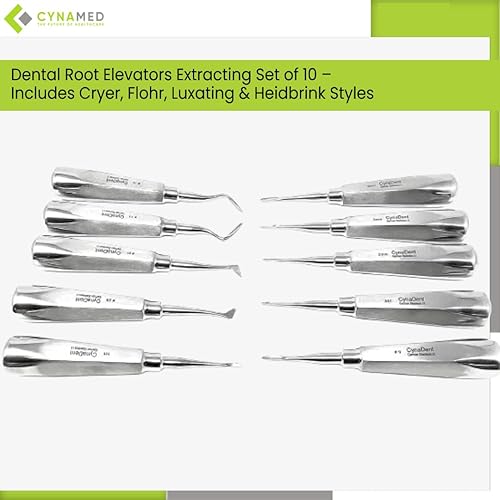 Miniatura 4 de Juego de 10 elevadores de raíces dentales – Incluye estilos Cryer, Flohr, Luxating y Heidbrink – Kit de herramientas de cirugía dental de acero