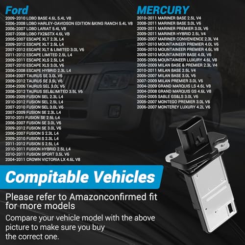 Image of Mass Air Flow Sensor 3L3A-12B579-BA, MAF Sensor Fit for Ford F150 /F250 /E150 /E250 /Crown Victoria /Taurus /Escape /Mustang /Edge /Escape /Ranger, etc, Mass Airflow Sensor OEM Fit for Mazda /Lincoln /Mercury