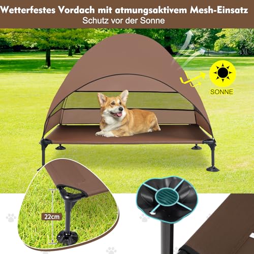 Snagle Paw Hundeliege mit Dach & Erhöhtes Design - Stabiles Hundebett mit Antirutschfüßen, Breiter Schatten - Wasserdicht für Große Hunde Indoor/Outdoor, Camping & Garten