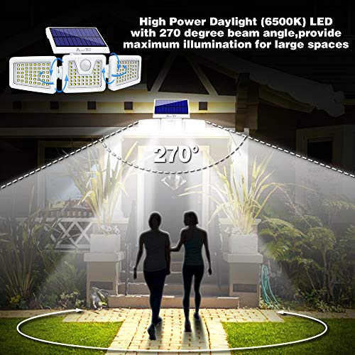 Solar Lights Outdoor -2 Pack, AmeriTop 800LM Wireless 128 LED Solar Motion Sensor Lights Outdoor; 3 Adjustable Heads, 270° Wide Angle Illumination, IP65 Waterproof, Security LED Flood Light - White