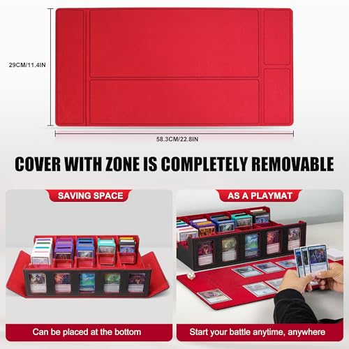 Image of Trading Card Storage Box with Commander Display , 5-Row Deck Case with Removable Lid; 3900+ Card Deck Box for MTG TCG Sports Card, 5 Top Loaders, 5 Stoppers, 48 Dividers,1 Dice Tray (Black Red)