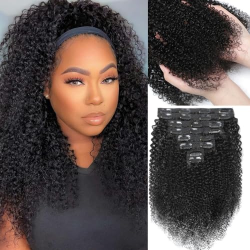 YDDM Extensions de cheveux à clips Kinky Curly Extensions de cheveux à clips pour femme noire Tête complète Cheveux humains vierges brésiliens Naturels...