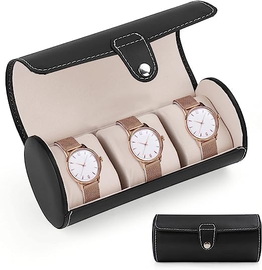 Watch Box Luxury 3 Slot PU Leather Travel Watch Case with Removab...